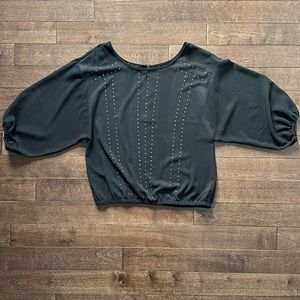 Bebe Black Oversized Cropped Off the Shoulder Crystal Embellished Top S